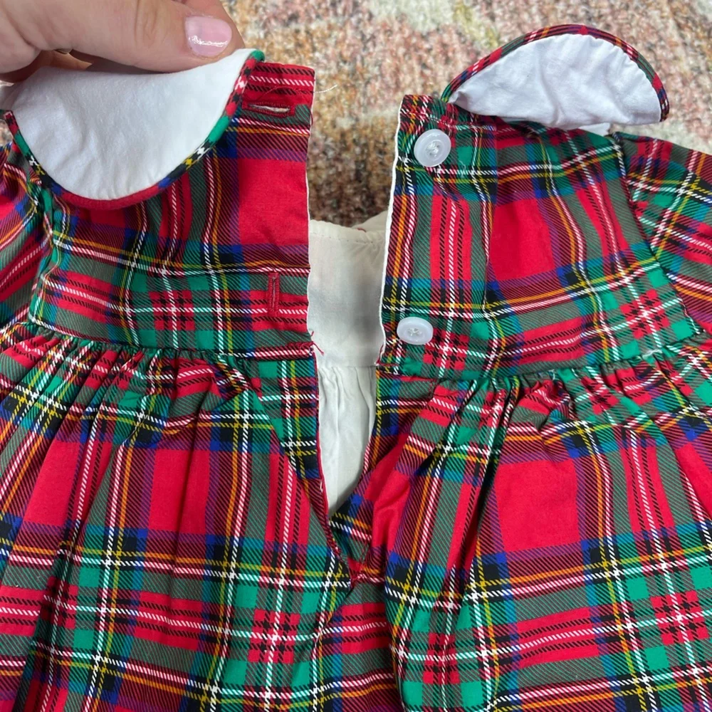 Cecil & Lou Plaid Christmas Dress with White Collar Monogram “C” Baby Size 12M